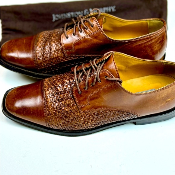 Johnston & Murphy | Woven Leather Brown | Men’s 9 M | Round Toe Oxfords - Picture 6 of 9